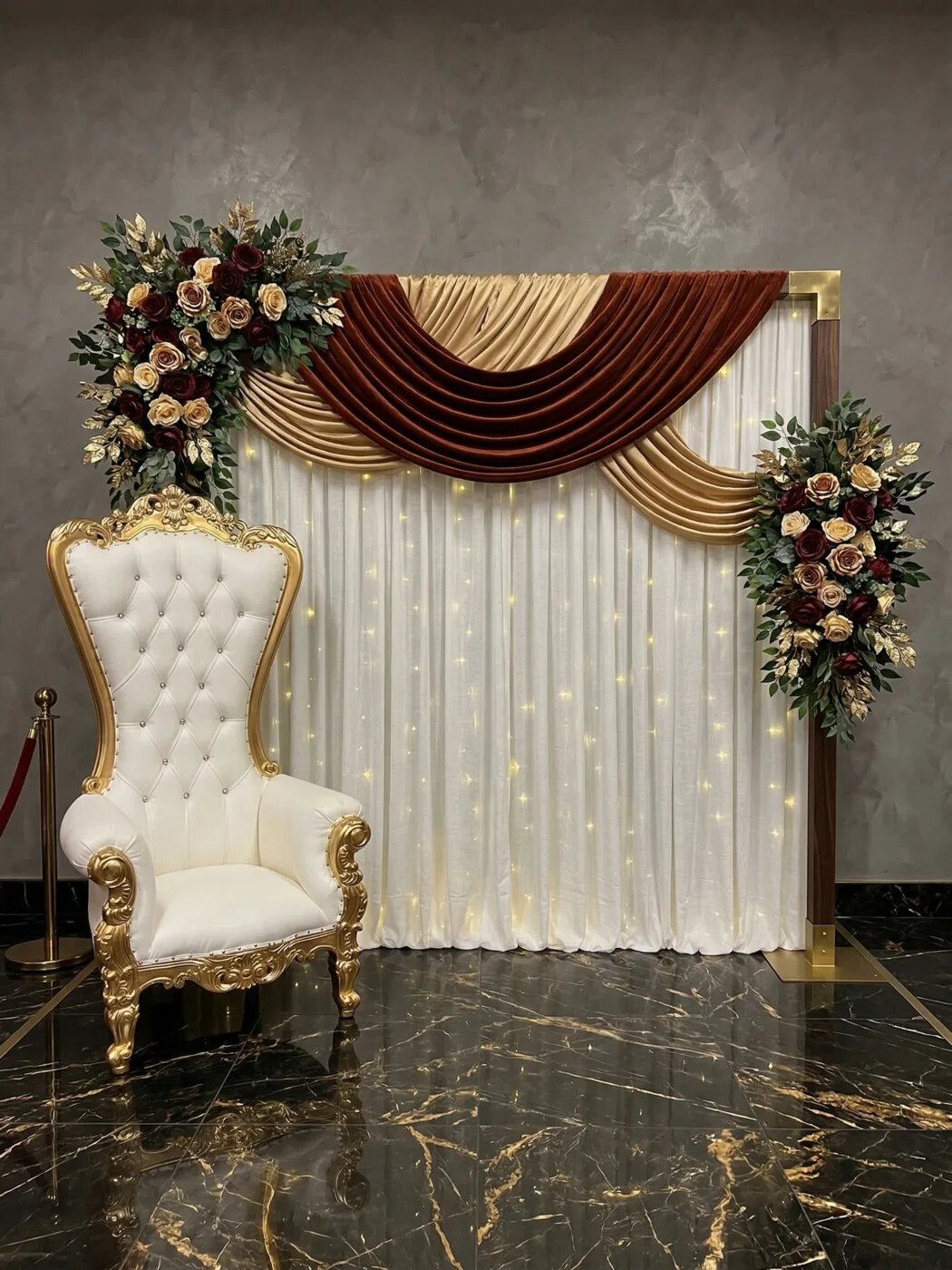 Elegant draped backdrop and throne chair